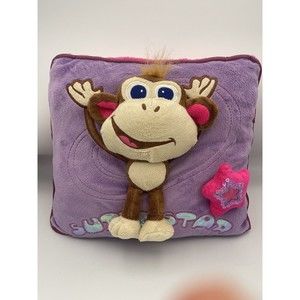 American Kids Throw Pillow Superstar Monkey Front & Solid Pink Back 12x12